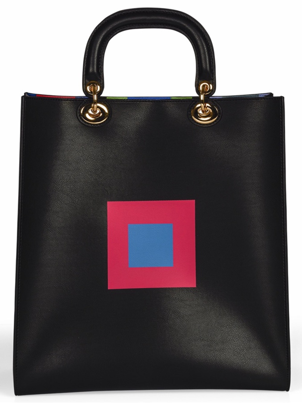 Black Tote with Pink & Blue Square Accent